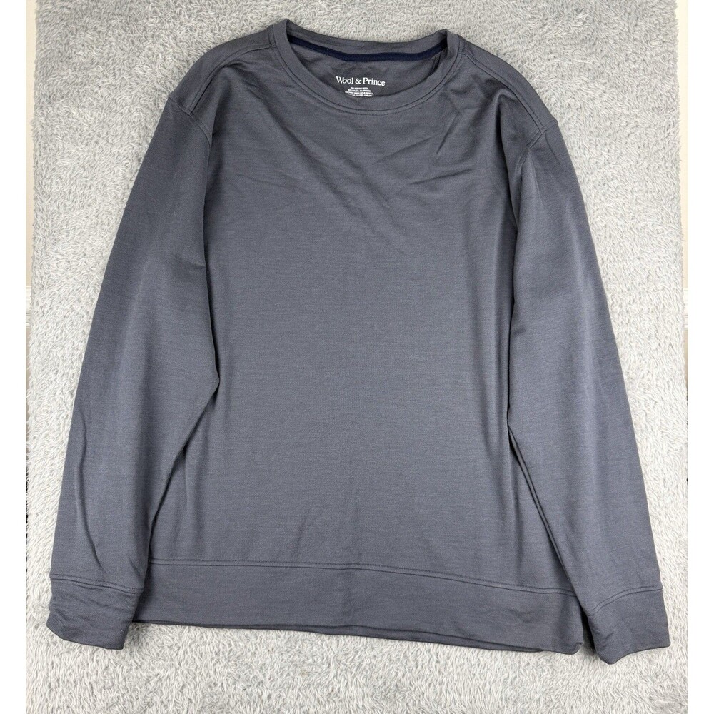 Wool & Prince Merino Wool Long Sleeve Crewneck Shirt Gray Mens XXL